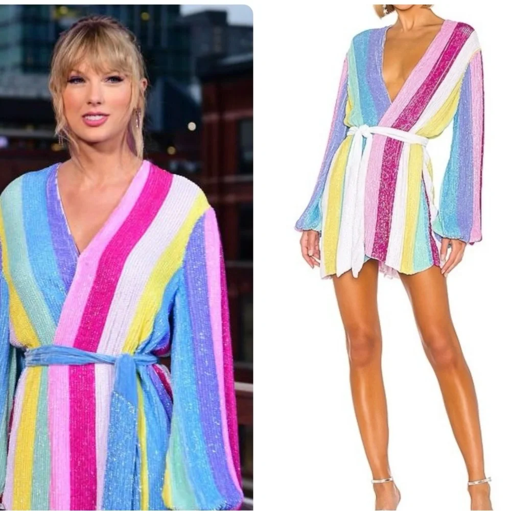Colorful Striped Wrap Dress As Seen On Taylor Swift - Picture 2 of 4